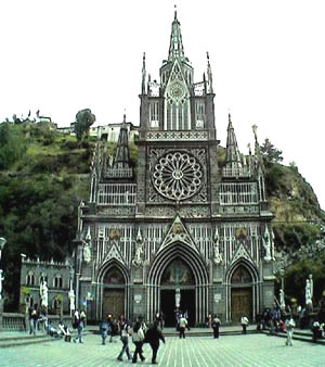 The facade of the Sanctuario de Las Lajas